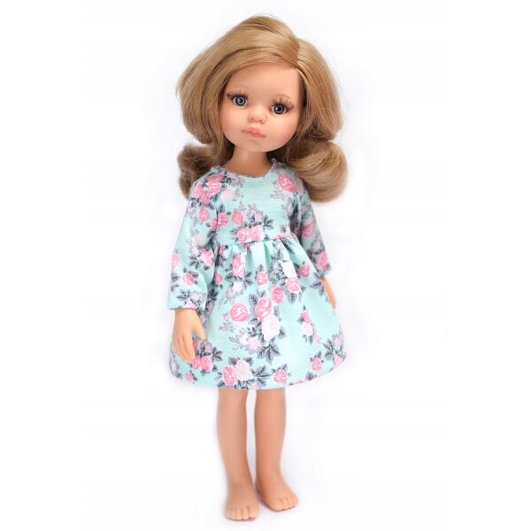 Mintgrünes Langarmkleid für Paola Reina 32 cm Puppe aus Baumwolle