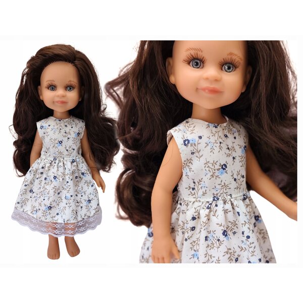 Kleid für Paola Reina 32 cm Puppe aus Baumwolle mit Spitze und Blumenmuster