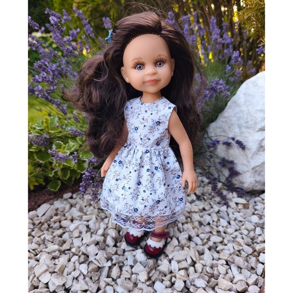 Kleid für Paola Reina 32 cm Puppe aus Baumwolle mit Spitze und Blumenmuster
