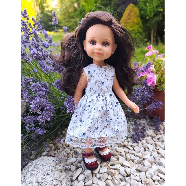 Kleid für Paola Reina 32 cm Puppe aus Baumwolle mit Spitze und Blumenmuster