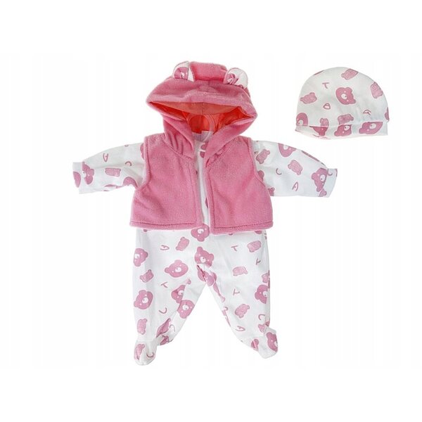 Kleidung für eine 45 cm große rosa Bärenpuppe, Set mit Weste und Hut
