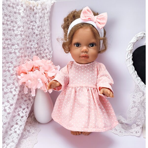 Kleidung für Puppe 34-38 cm Miniland Minikane rosa Kleid mit Stirnband