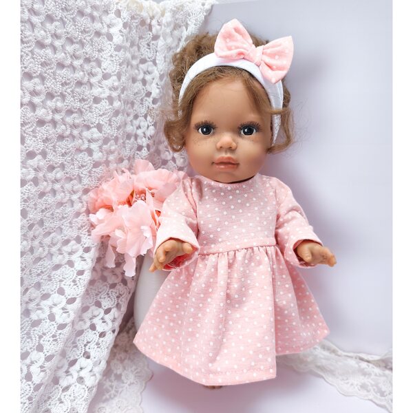 Kleidung für Puppe 34-38 cm Miniland Minikane rosa Kleid mit Stirnband