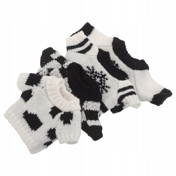 Set di 4 Mini Maglioni Nero-Bianchi per Bambole e Peluche Compatibili 30 cm