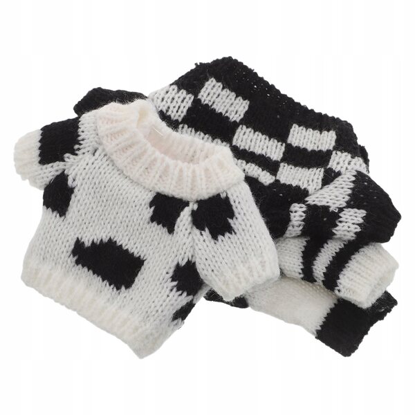 Set di 4 Mini Maglioni Nero-Bianchi per Bambole e Peluche Compatibili 30 cm