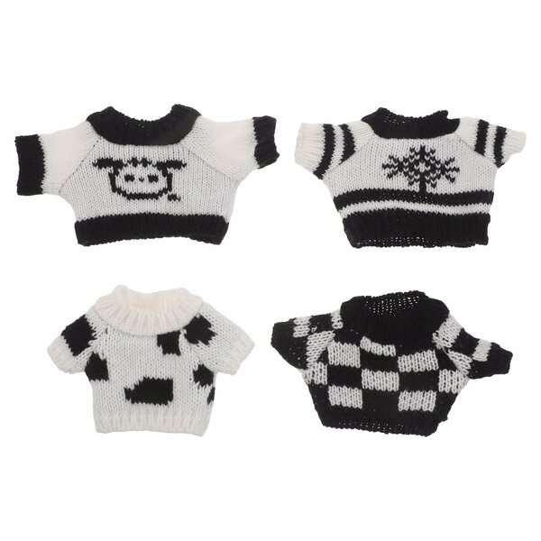 Set di 4 Mini Maglioni Nero-Bianchi per Bambole e Peluche Compatibili 30 cm