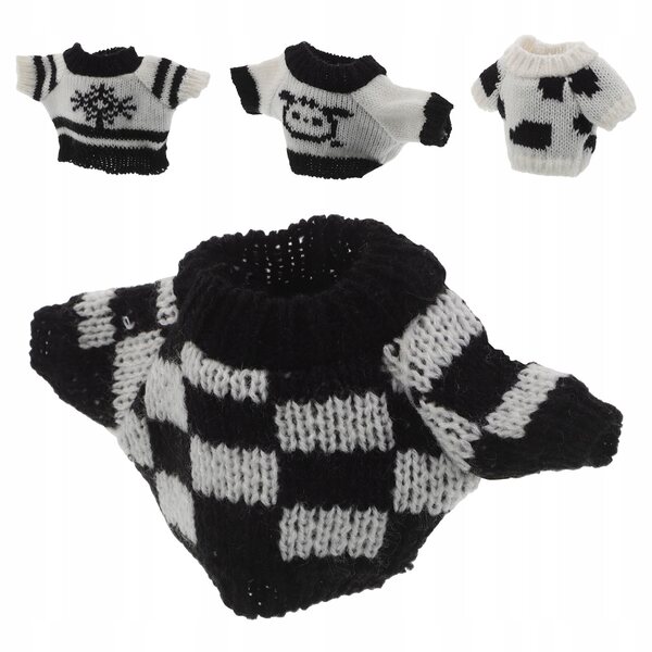Set di 4 Mini Maglioni Nero-Bianchi per Bambole e Peluche Compatibili 30 cm