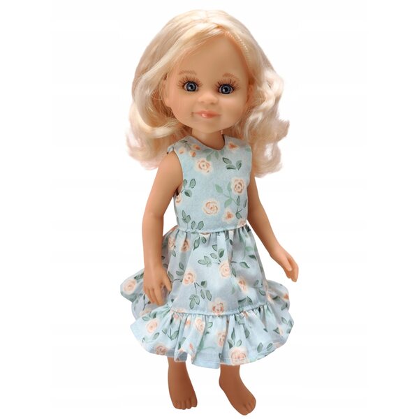 Kleid für Paola Reina 32 cm Puppe mit Rüschen und meerblauen Blumen