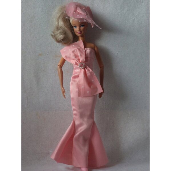 Elegantes rosa Abendkleid für Barbie-Puppen 29-39 cm mit Hut und Schuhen