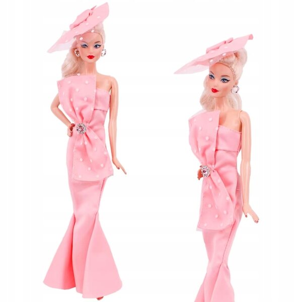Elegantes rosa Abendkleid für Barbie-Puppen 29-39 cm mit Hut und Schuhen