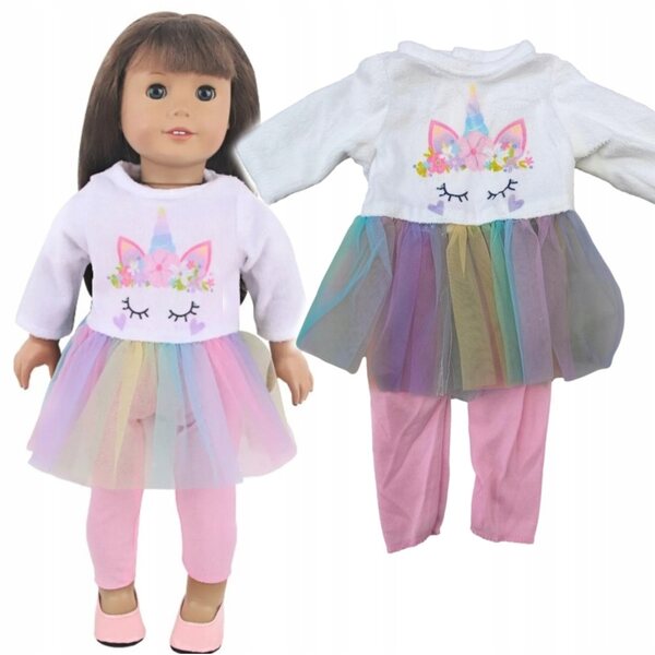Abito da ballerina arcobaleno per bambola 45 cm con leggins rosa elastici