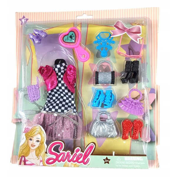 Set di abiti e accessori per bambole con 1 vestito elegante e 11 accessori