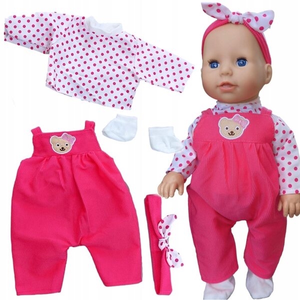 Completo Abbigliamento per Bambola 40 cm con Pagliaccetto, Opaska e Scarpetti
