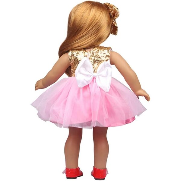 Paillettenkleid und Accessoires für 18-Zoll-Puppen, 2-teiliges Set Gold