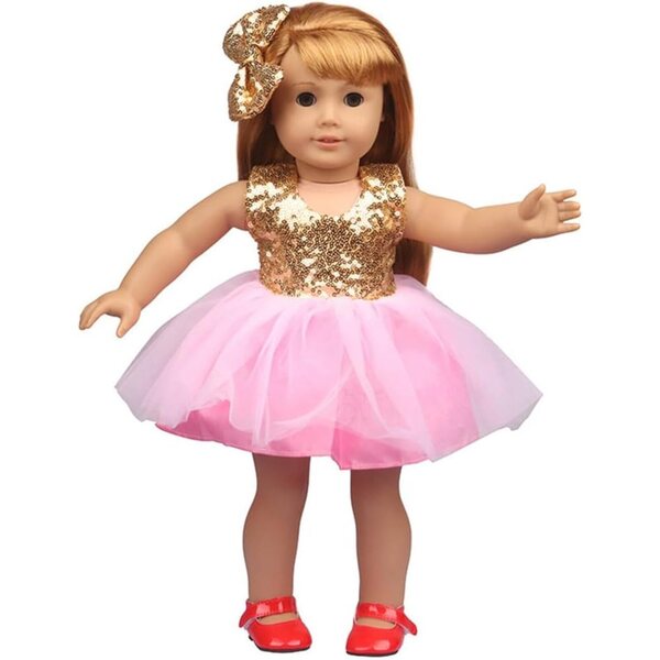 Paillettenkleid und Accessoires für 18-Zoll-Puppen, 2-teiliges Set Gold
