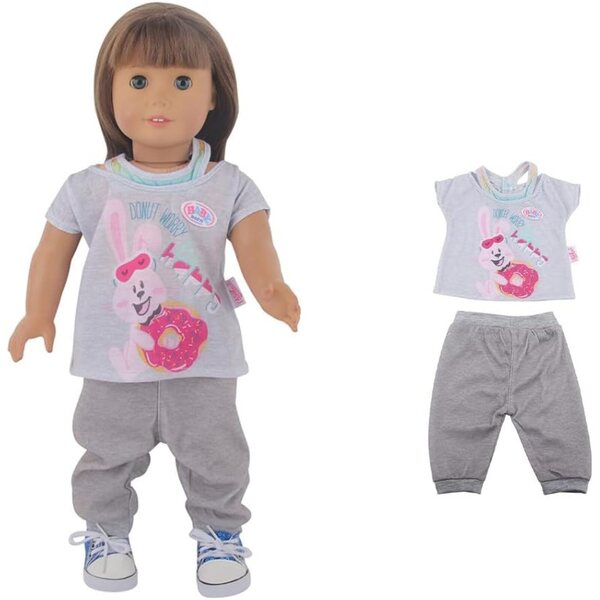 Kleidung für 18-Zoll-amerikanische Puppen – T-Shirt und Hose mit Kaninchenmuster