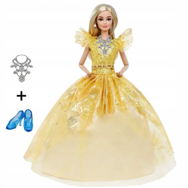 Goldenes Ballkleid für eine 28–39 cm große Puppe mit Schuhen und Halskette