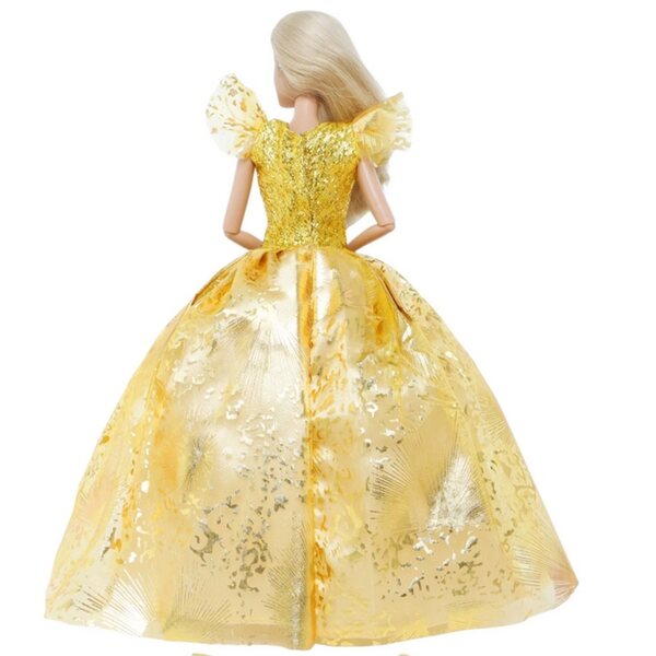 Goldenes Ballkleid für eine 28–39 cm große Puppe mit Schuhen und Halskette