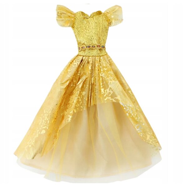 Goldenes Ballkleid für eine 28–39 cm große Puppe mit Schuhen und Halskette