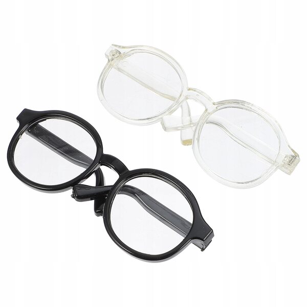Mini Occhiali in Plastica per Bambole, Set 2 Pezzi Nero e Trasparente