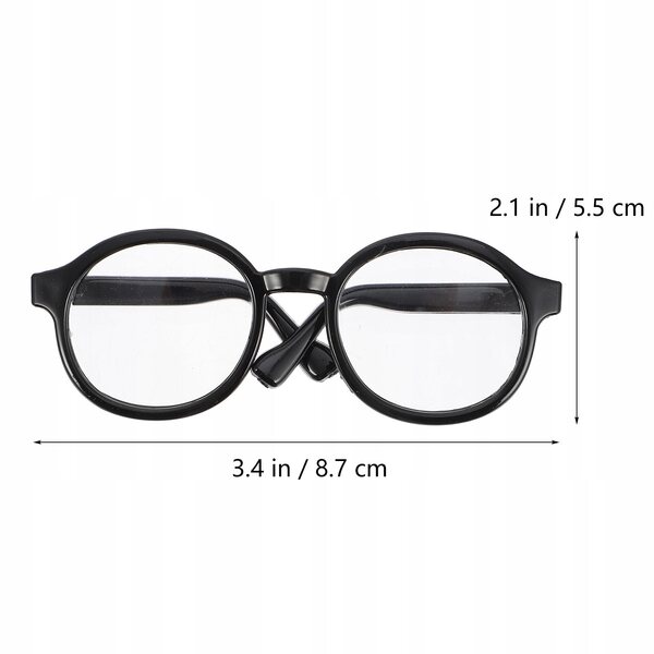 Mini Occhiali in Plastica per Bambole, Set 2 Pezzi Nero e Trasparente