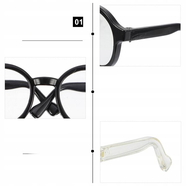 Mini Occhiali in Plastica per Bambole, Set 2 Pezzi Nero e Trasparente
