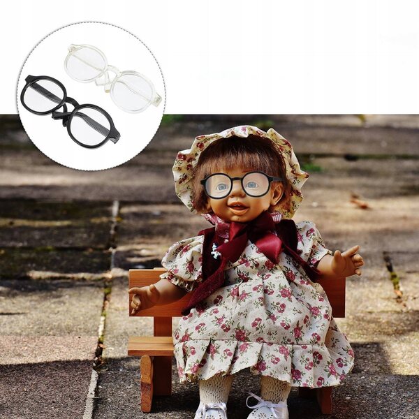 Mini Occhiali in Plastica per Bambole, Set 2 Pezzi Nero e Trasparente