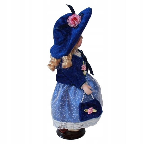 Elegante 30 cm große Porzellanpuppe mit dunkelblauem Prinzessinnenkleid
