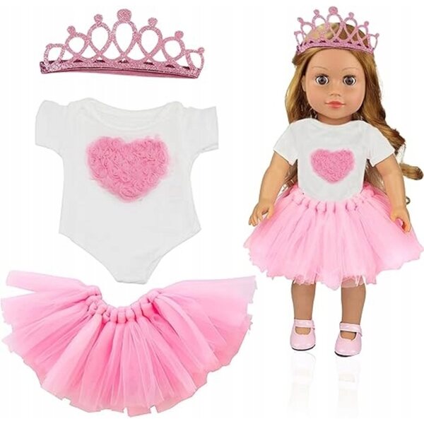 Set vestiti per bambole 43 cm body e gonna con corona rosa e bianco