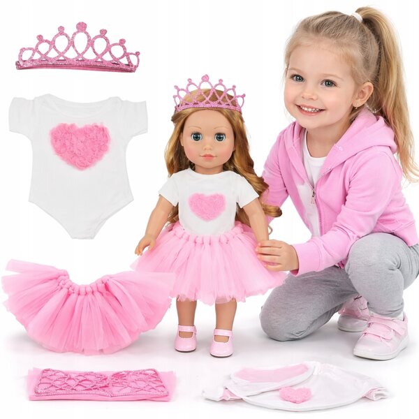 Set vestiti per bambole 43 cm body e gonna con corona rosa e bianco