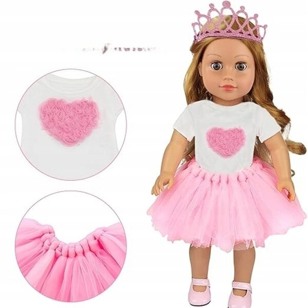 Set vestiti per bambole 43 cm body e gonna con corona rosa e bianco