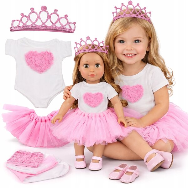Set vestiti per bambole 43 cm body e gonna con corona rosa e bianco