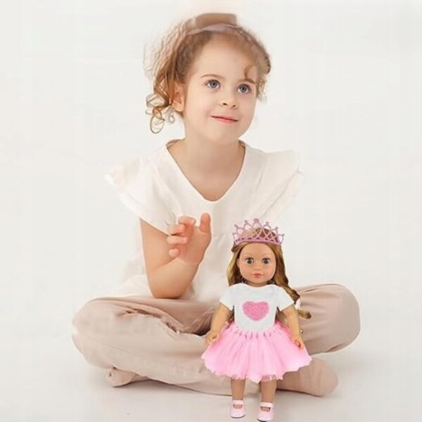 Set vestiti per bambole 43 cm body e gonna con corona rosa e bianco