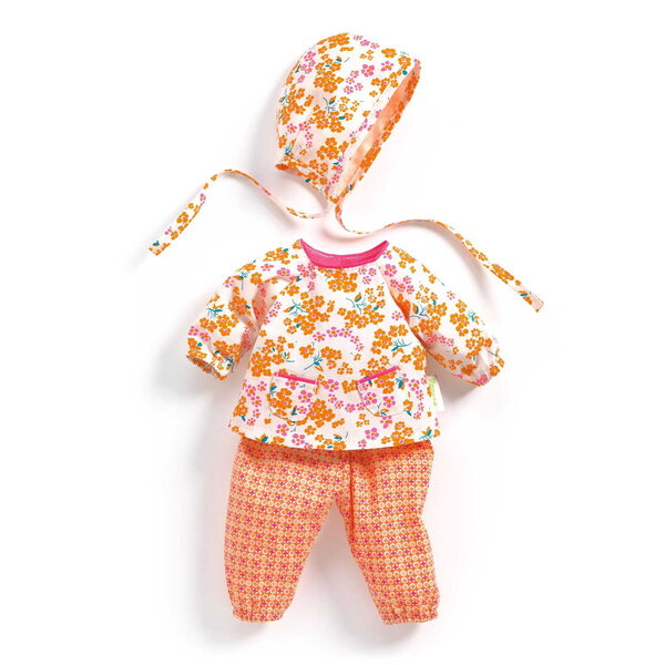 DJECO Komplette Kleidung für Pomea-Puppen, 3-teilig, aus Baumwolle, 30–34 cm