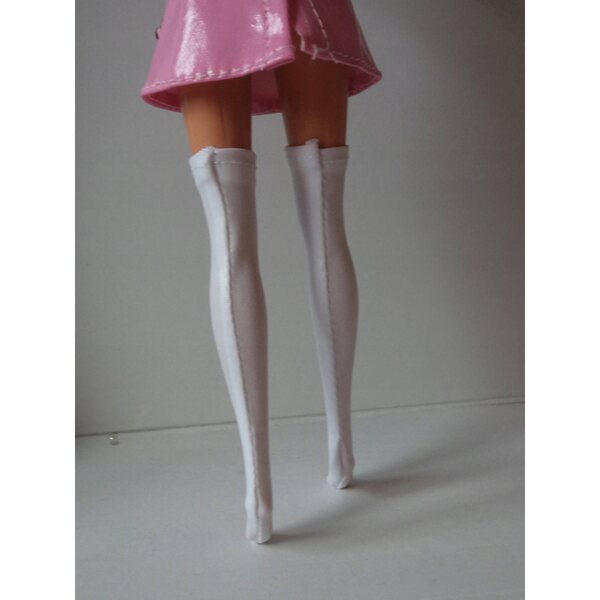 Calze bianche che imitano stivali per bambola Barbie 29 cm - ecopelle elastica