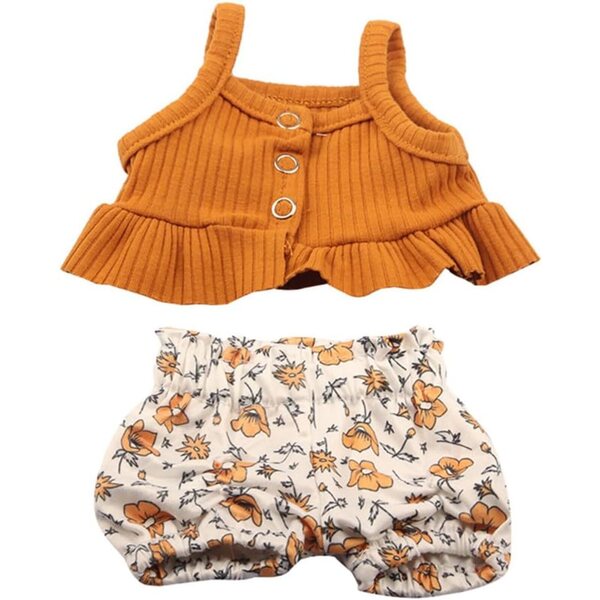 Kleidungsset für 18-Zoll-Puppen mit Shorts und Blumen – Freizeitkleidung, 2-teilig