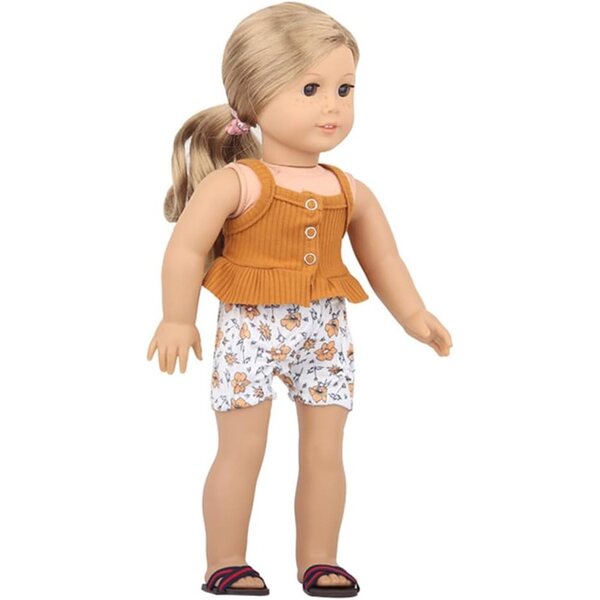 Kleidungsset für 18-Zoll-Puppen mit Shorts und Blumen – Freizeitkleidung, 2-teilig