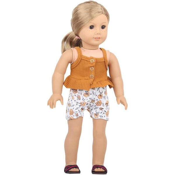 Kleidungsset für 18-Zoll-Puppen mit Shorts und Blumen – Freizeitkleidung, 2-teilig