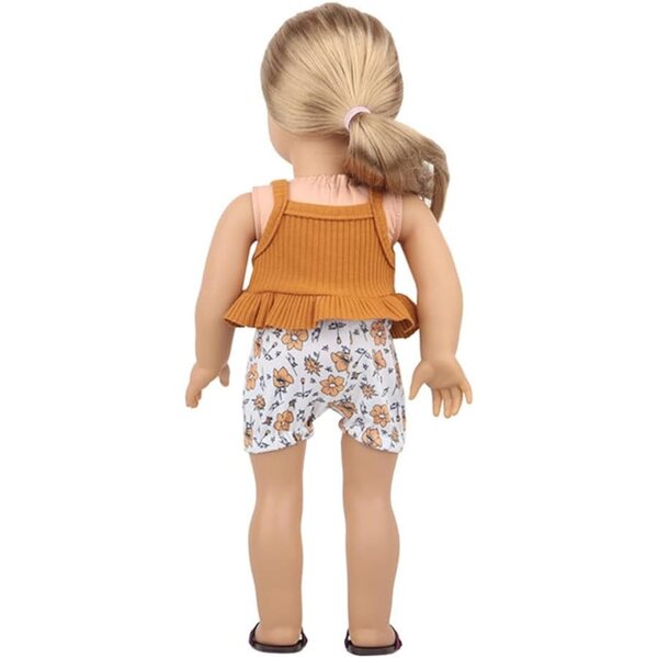 Kleidungsset für 18-Zoll-Puppen mit Shorts und Blumen – Freizeitkleidung, 2-teilig