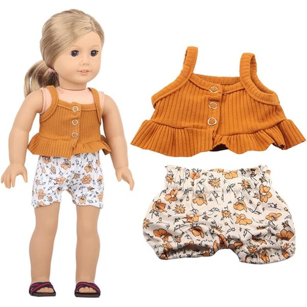 Kleidungsset für 18-Zoll-Puppen mit Shorts und Blumen – Freizeitkleidung, 2-teilig