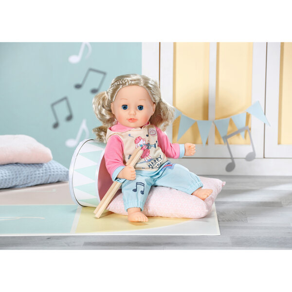 Baby Annabell 36 cm Outfit mit pfirsichfarbenem und blauem Sweatshirt und Hose