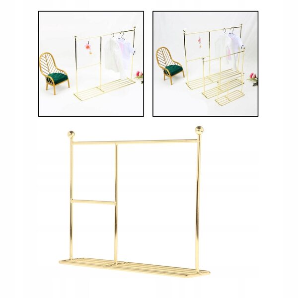 Goldene Wäscheleine aus Metall für 1/6 1/8 1/12 Puppen – 25 x 21 cm