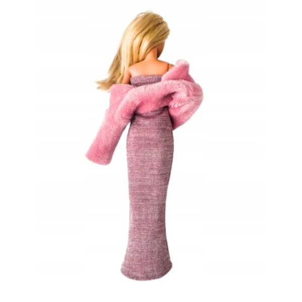 Set abbigliamento per bambola con vestito e pellicciotto elasticizzato beige
