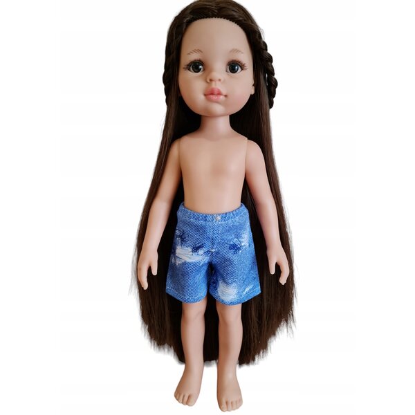 Kleidung für eine 32 cm große Paola Reina-Puppe: kurze Jeansshorts mit Perlenverzierung