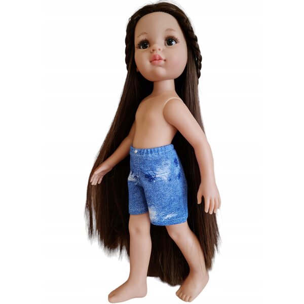 Kleidung für eine 32 cm große Paola Reina-Puppe: kurze Jeansshorts mit Perlenverzierung