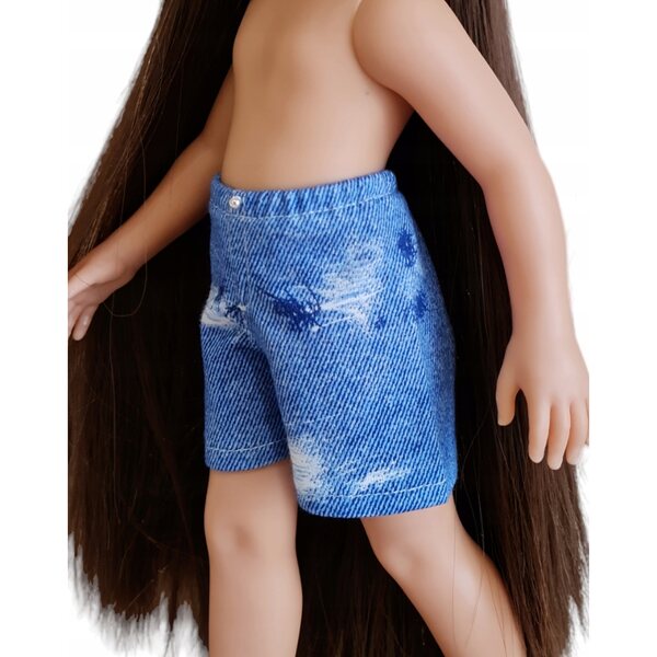 Kleidung für eine 32 cm große Paola Reina-Puppe: kurze Jeansshorts mit Perlenverzierung