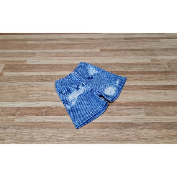 Kleidung für eine 32 cm große Paola Reina-Puppe: kurze Jeansshorts mit Perlenverzierung