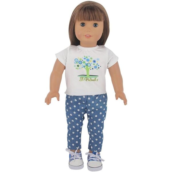 18-Zoll-Puppenkleidungsset, 2-teilig, gepunktetes T-Shirt und Hose, Freizeitkleidung