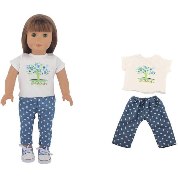 18-Zoll-Puppenkleidungsset, 2-teilig, gepunktetes T-Shirt und Hose, Freizeitkleidung