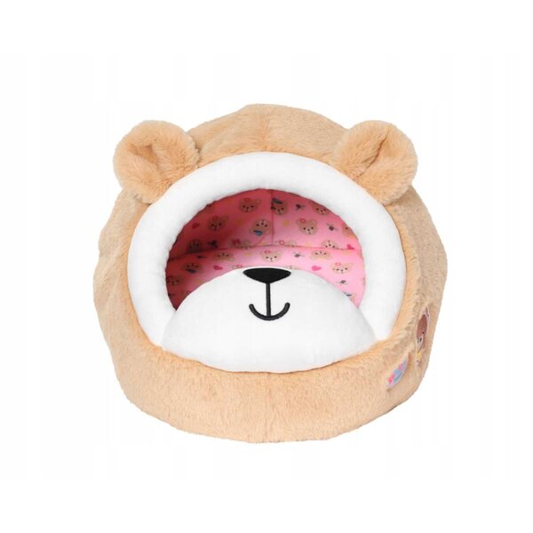 Ein mehrfarbiges Bett für die Baby Born-Puppe in Form eines Höhlenbären